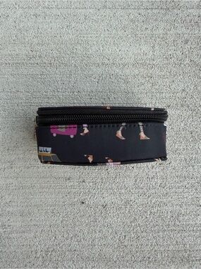 Nicole Miller Mini Cosmetic Case Travel Makeup Bag With Mirror Black Print
